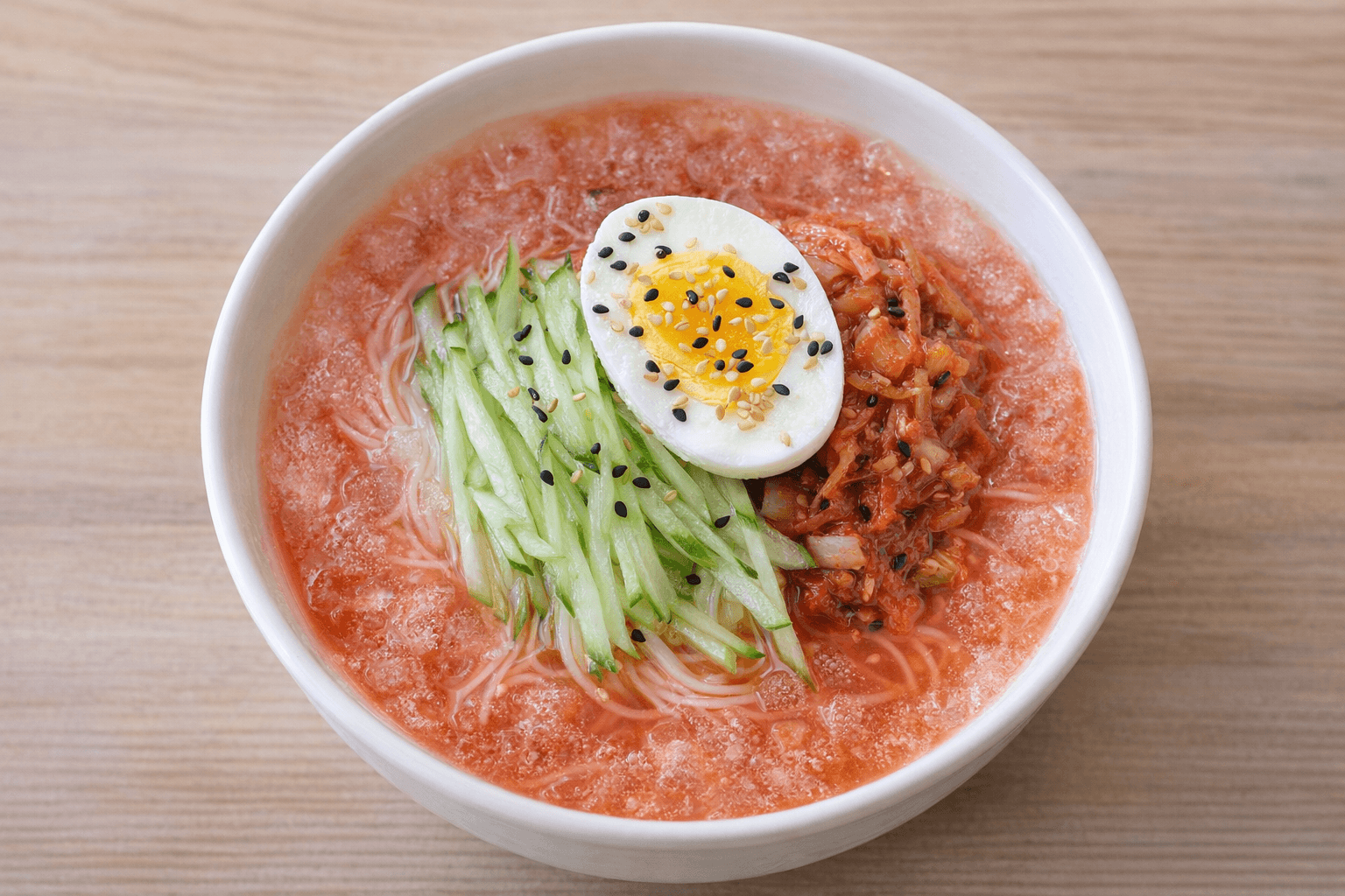 시원한 김치말이국수 고명 플레이팅