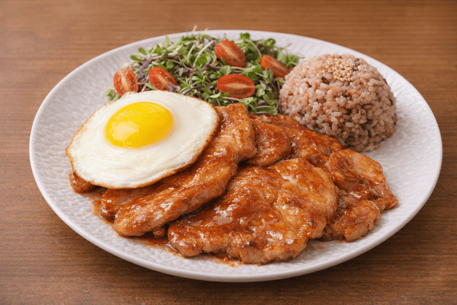 목살 스테이크 계란 후라이 플레이팅