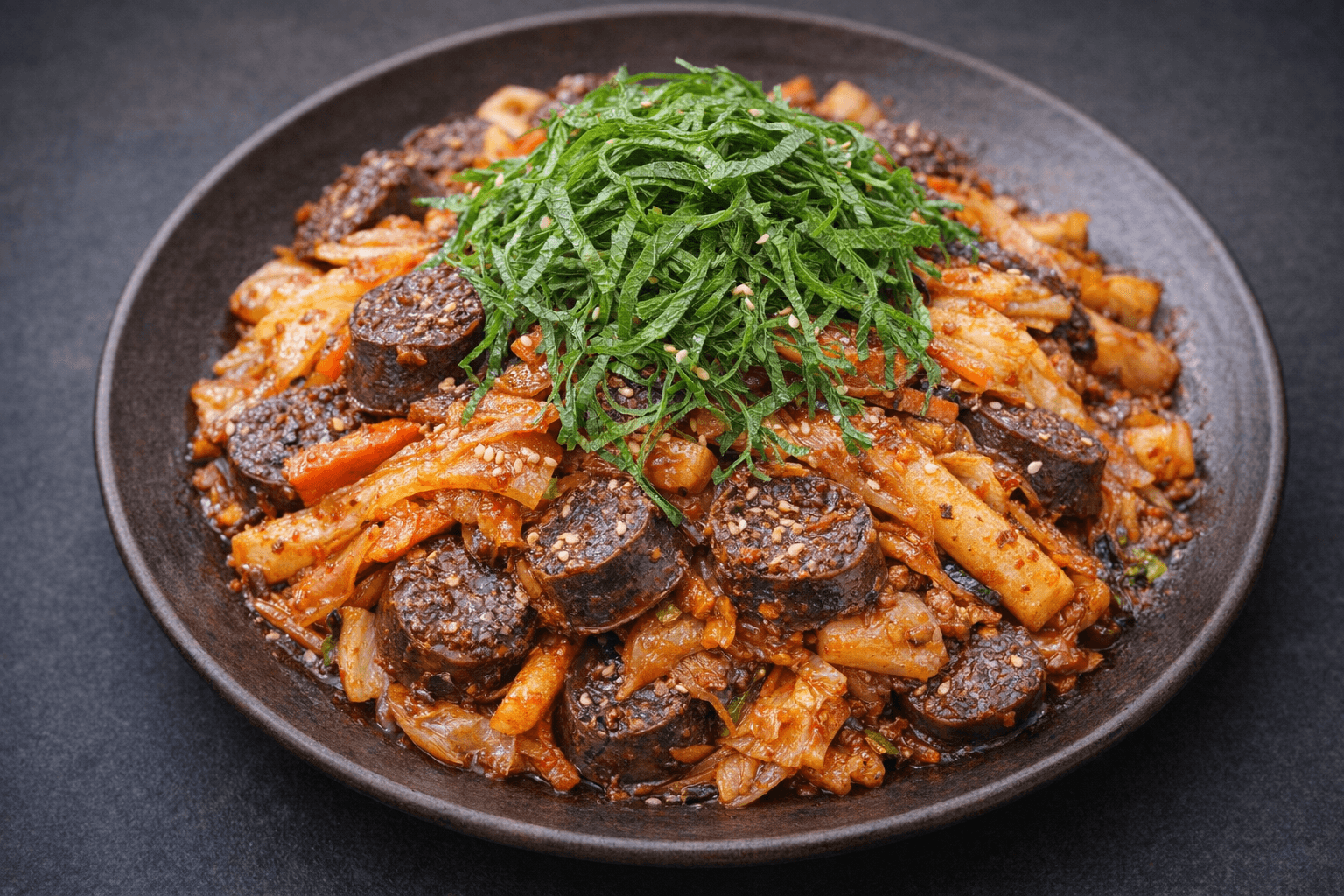 매콤달콤 쫀득한 순대볶음 완성 플레이팅