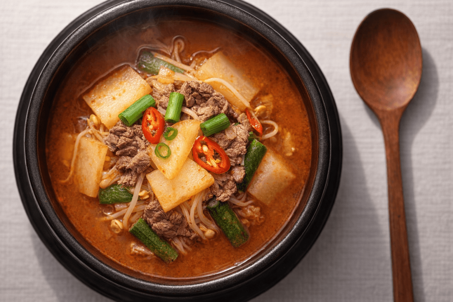 二日酔いも吹き飛ぶ！旨辛がたまらない「慶尚道風・旨辛牛肉大根スープ」の作り方