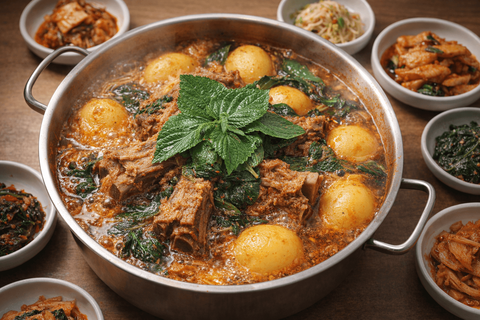 보글보글 끓는 푸짐한 묵은지 뼈다귀 감자탕