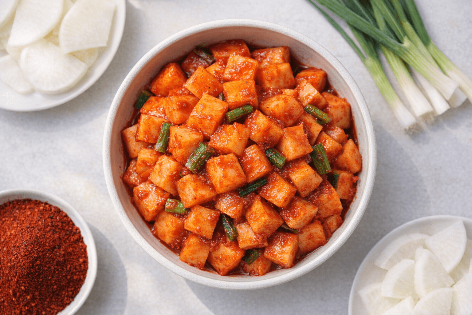 빨갛고 먹음직스러운 아삭한 무깍두기