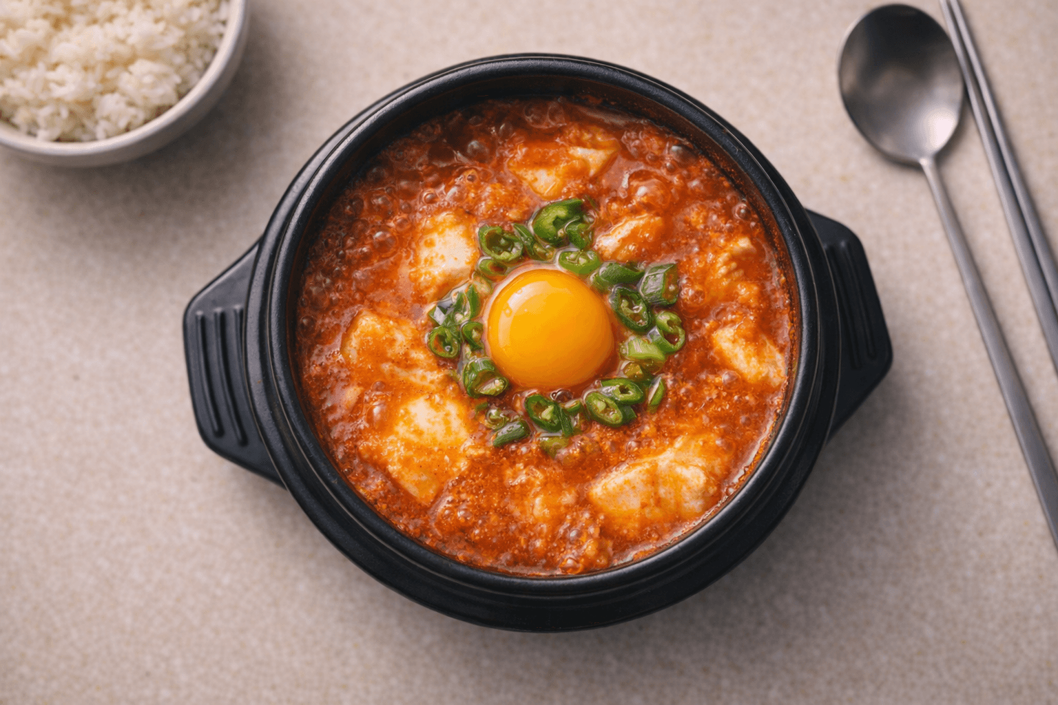 보글보글 끓는 얼큰한 순두부찌개