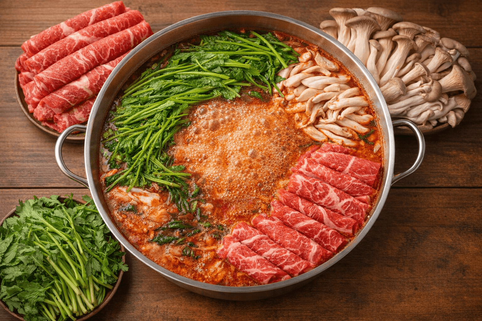 얼큰 소고기 샤브샤브 미나리 전골 볶음밥