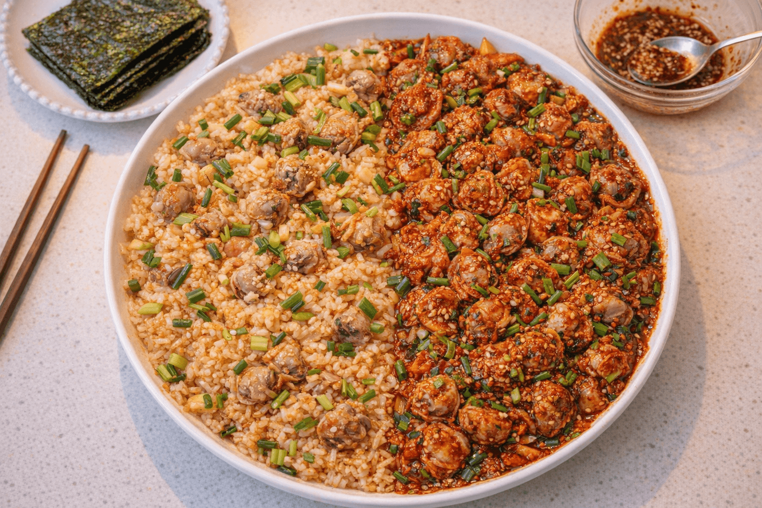 꼬막비빔밥 꼬막무침 반반 플레이팅