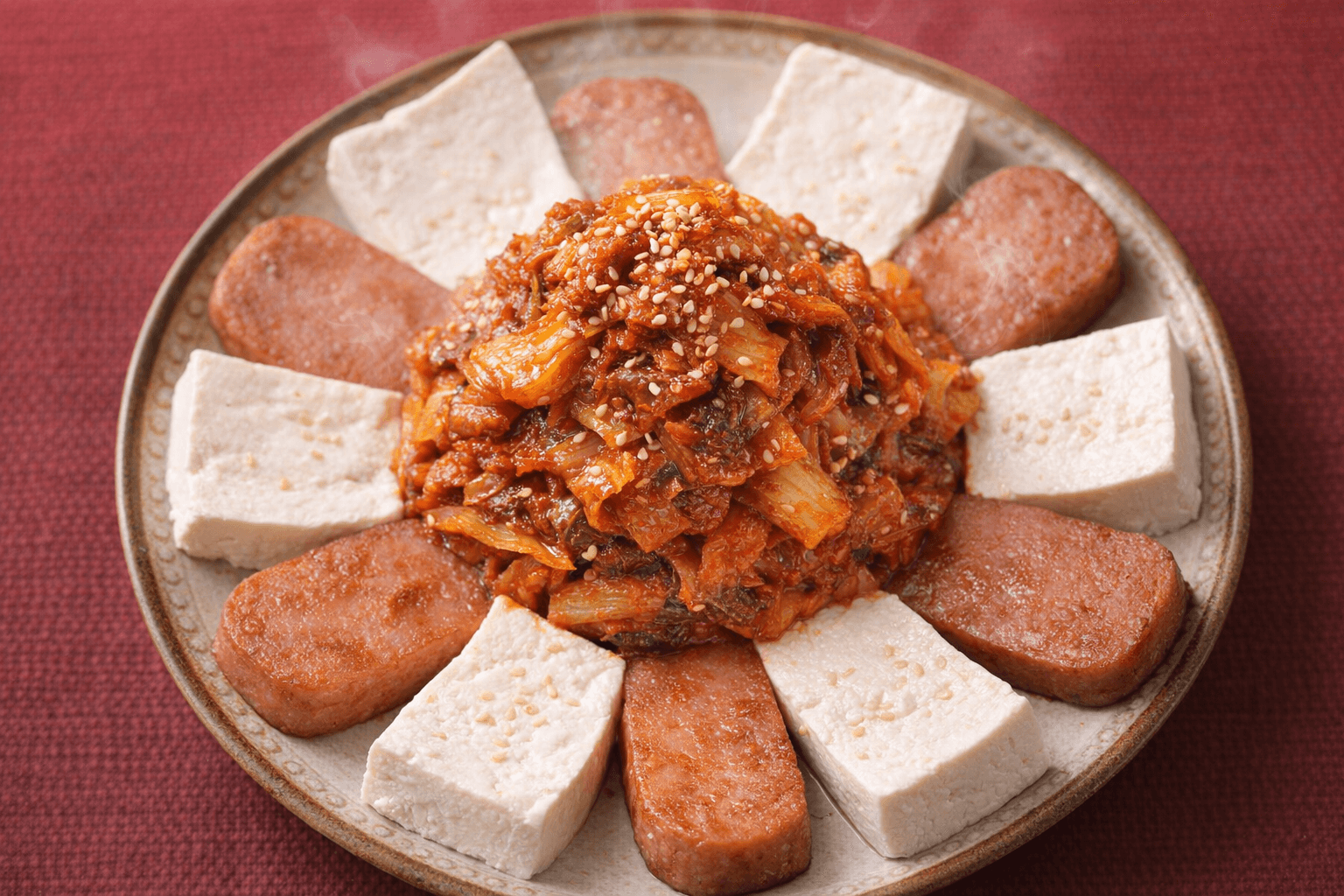 스팸 두부김치 볶음 접시