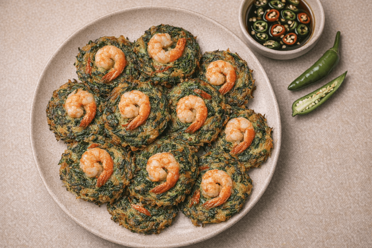 바삭한 새우 부추전