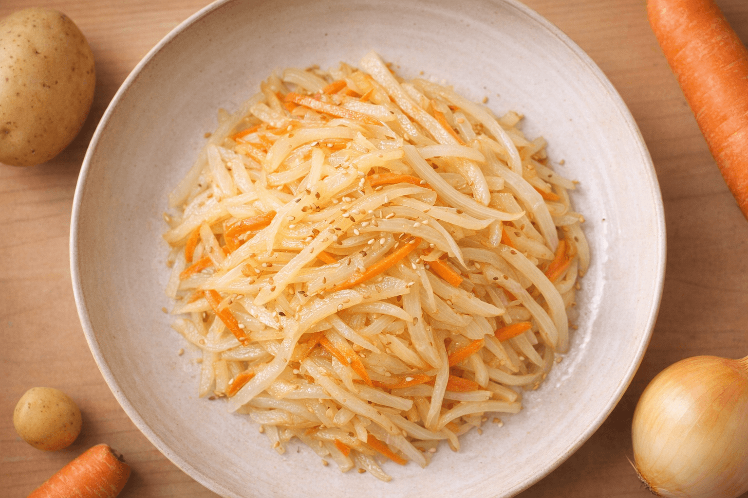 감자채볶음 반찬 요리 당근 양파 통깨