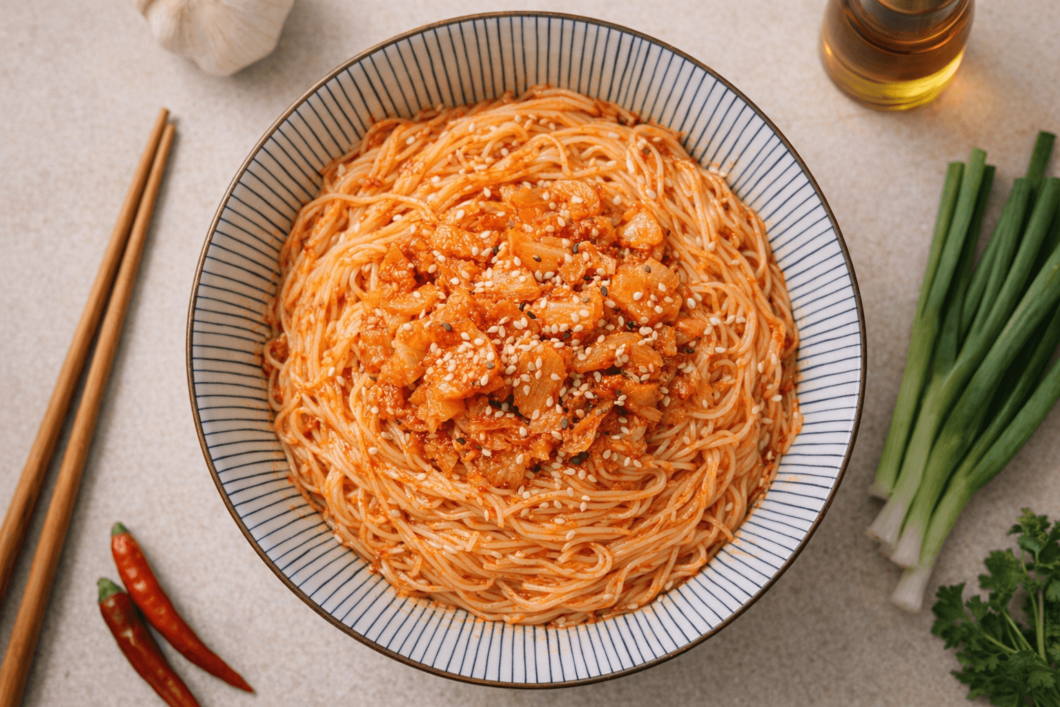 김치비빔국수 소면 통깨 참기름 양념장