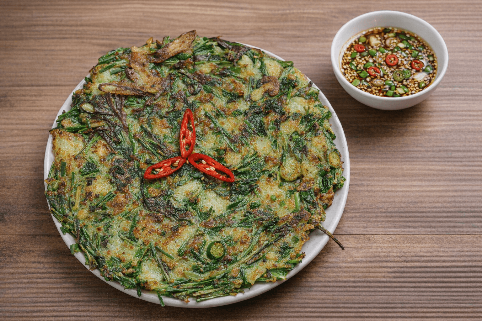 바삭한 깻잎부추전과 간장 소스