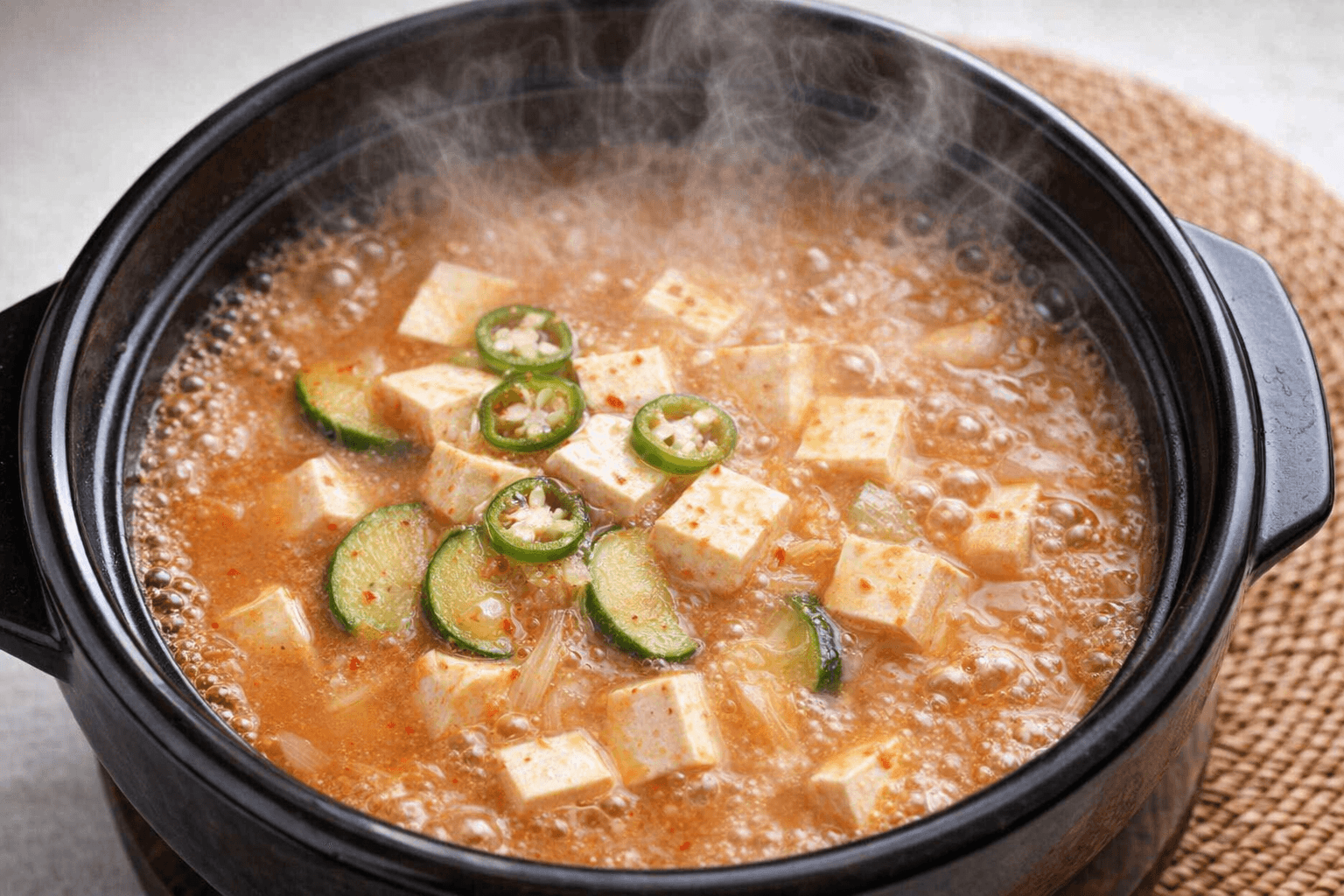 보글보글 끓는 된장찌개 플랫 디자인 일러스트