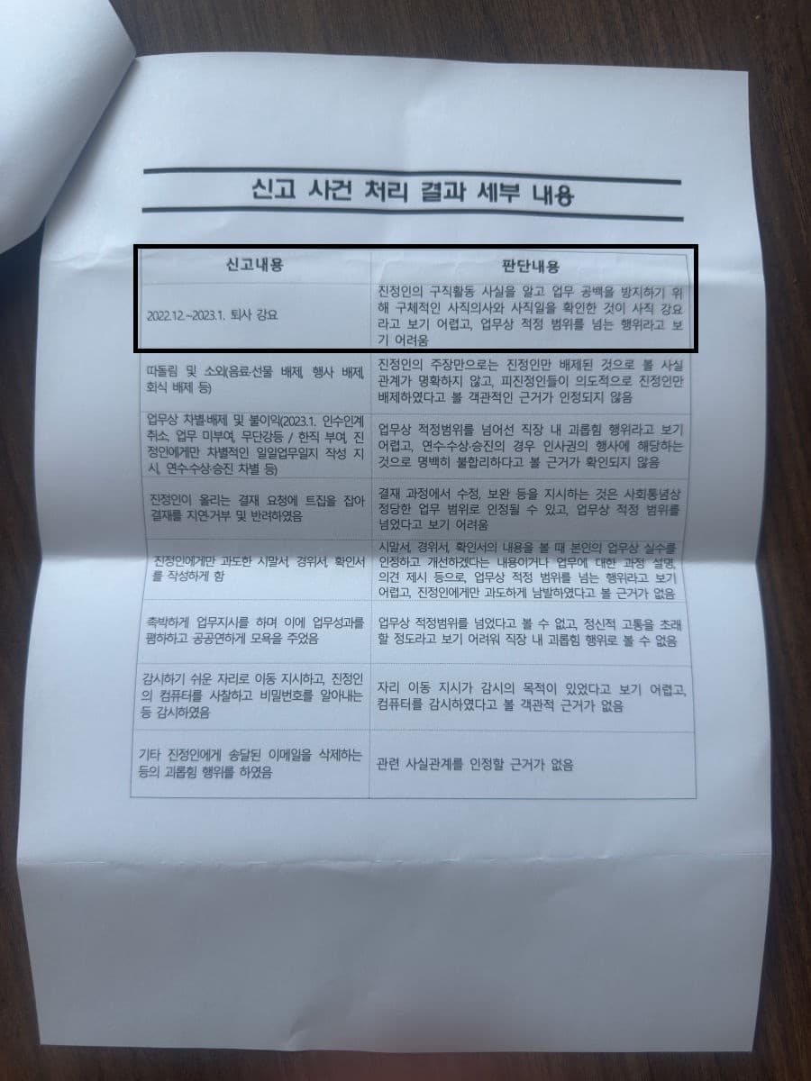 너네는 직장 내 괴롭힘 신고하지 마라